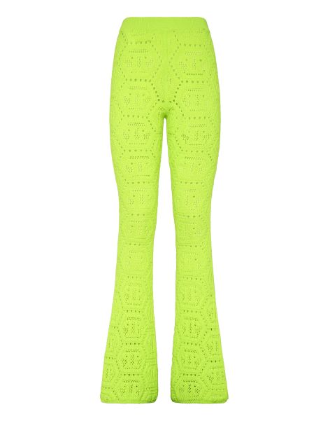 Yellow Fluo Women Trousers & Shorts Philipp Plein Fluo Knit Trousers Monogram